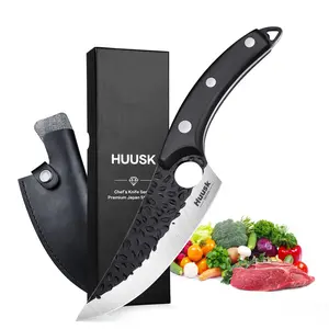 【TikTokShopBlackFriday】Huusk Viking Knife, Hand Forged Full Tang Boning Knife for Meat Cutting, Caveman Ultimo with Sheath, Steel Blade & Wood Handle, Ideal for Kitchen Use