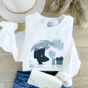 Cute Gojo Cat Under Rain Sweatshirt, Hoodie, Tshirt, Gojo Satoru Fan Shirt, Jujutsu Kaisen Fan Gift, Anime Streetwear, Crewneck