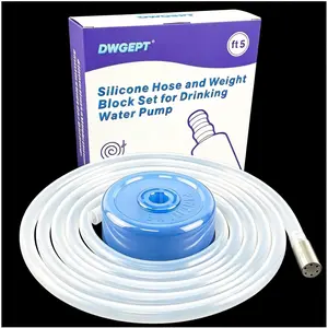Food Grade Silicone 5Ft Water Pump Hose & Weight Block Set, Replacement Rubber Hose for 5 Gallon Water Bottle Pump, Automatic Drinking Water Pump and Desk Water Dispenser