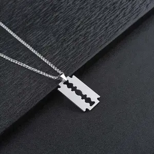 Stainless Steel Necklace Blade Pendant Necklace Men Women Daily Wear Gift