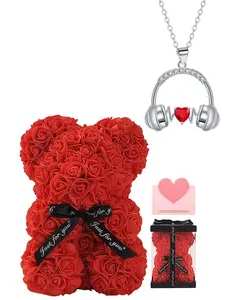 "Joyful Heart & Melodic Ear" Unique New Headset-shaped Ruby Necklace with Exquisite Rose Bear Gift Box, an ideal mysterious gift for festivals, dates, birthdays for wives or daughters, Valentine's Day and Mother's Day, Birthday Gift Jewelry