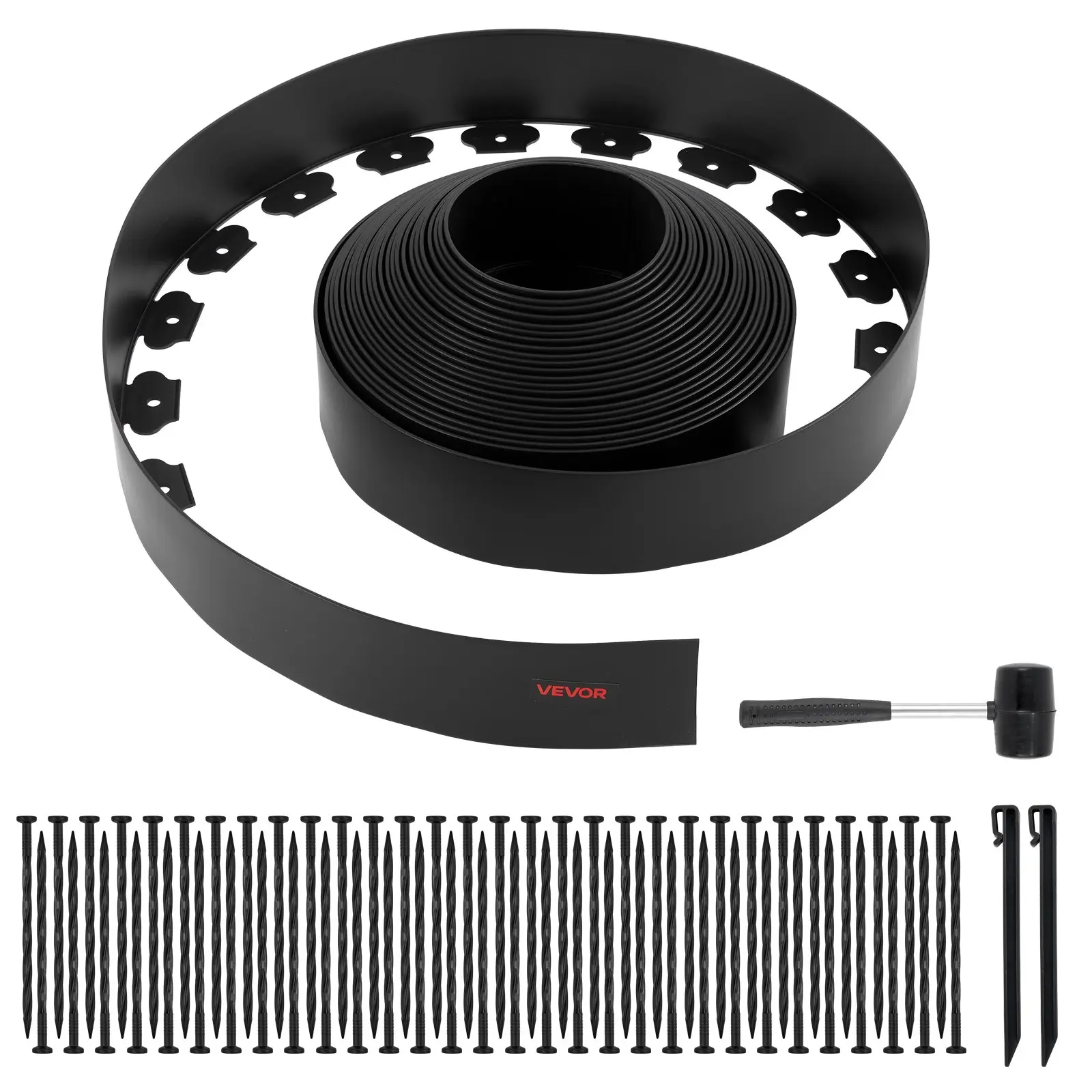VEVOR Landscape Edging, 66 ft x 4 in Plastic Garden Border Edging with 60 Spikes & 2 Ground Stakes, No Dig, Flexible Lawn Edgings Roll, UV-Resistant Mini Fence Borders for Flower Beds Yard Paver