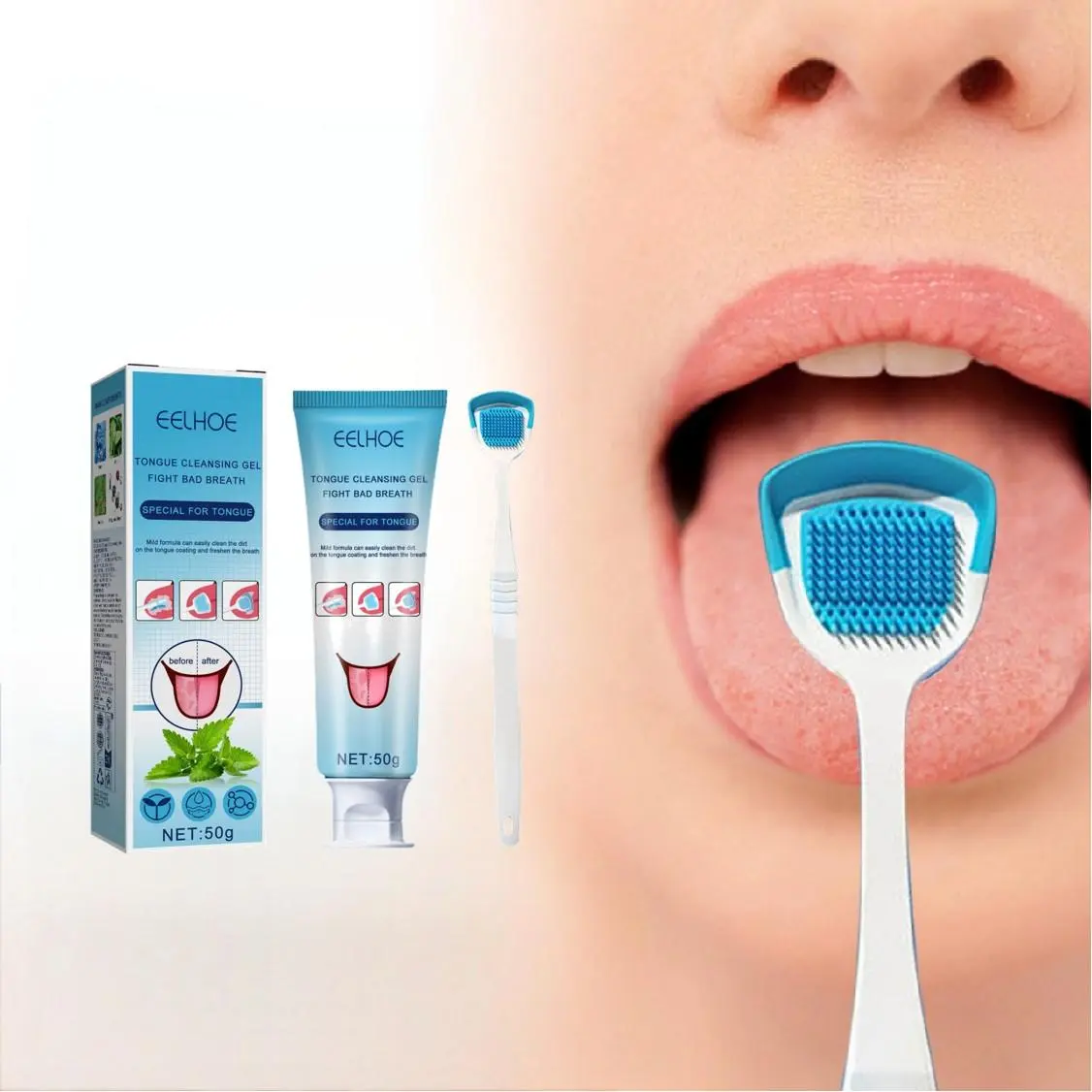 Tongue Cleaner Gel with Brush, 2 Counts/set Tongue Scraper Cleaning Gel with Tool, Oral Care Tool for Men & Women Daily Cleaning