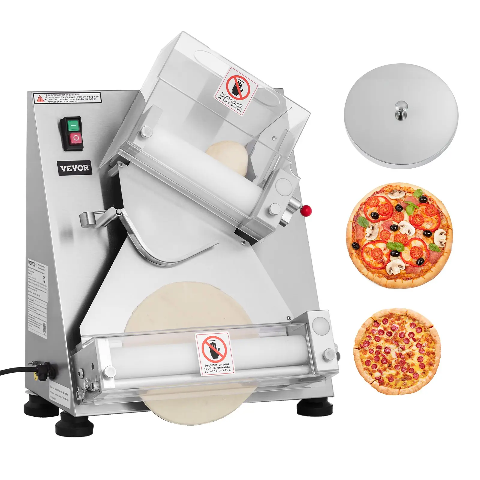 【Summerfinds】VEVOR Commercial Stainless Steel Metal Pizza Dough Roller Sheeter Kit, 3-14 in Fully Automatic Pressing Machine, 370W Electric Pasta Maker for Kitchen, 260 Pcs/Hr, Adjustable Thickness, Food-Grade Resin, Non-Slip Ft, Easy to Clean, Sturdy Cov