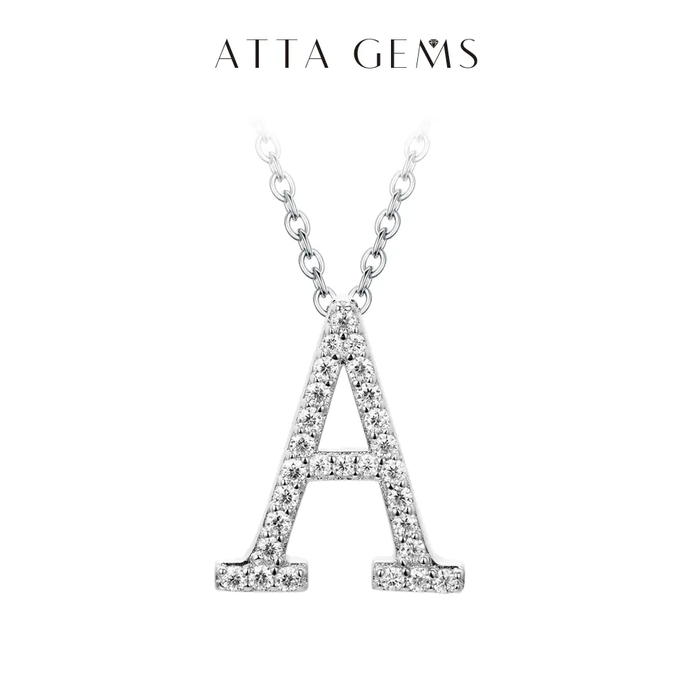 Synthetic Moissanite Alphabet Initial Pendant Necklace, 26 A-Z Letters DIY Design, Silver Initial Necklace with Free Pendant and Chain, N010, Alphabet Necklaces summerwins,summerwins