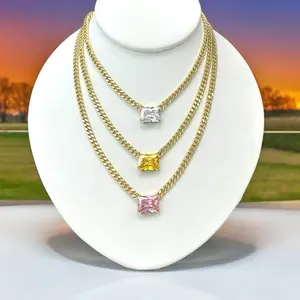 N156 Square Necklace- Gold Plated 14k