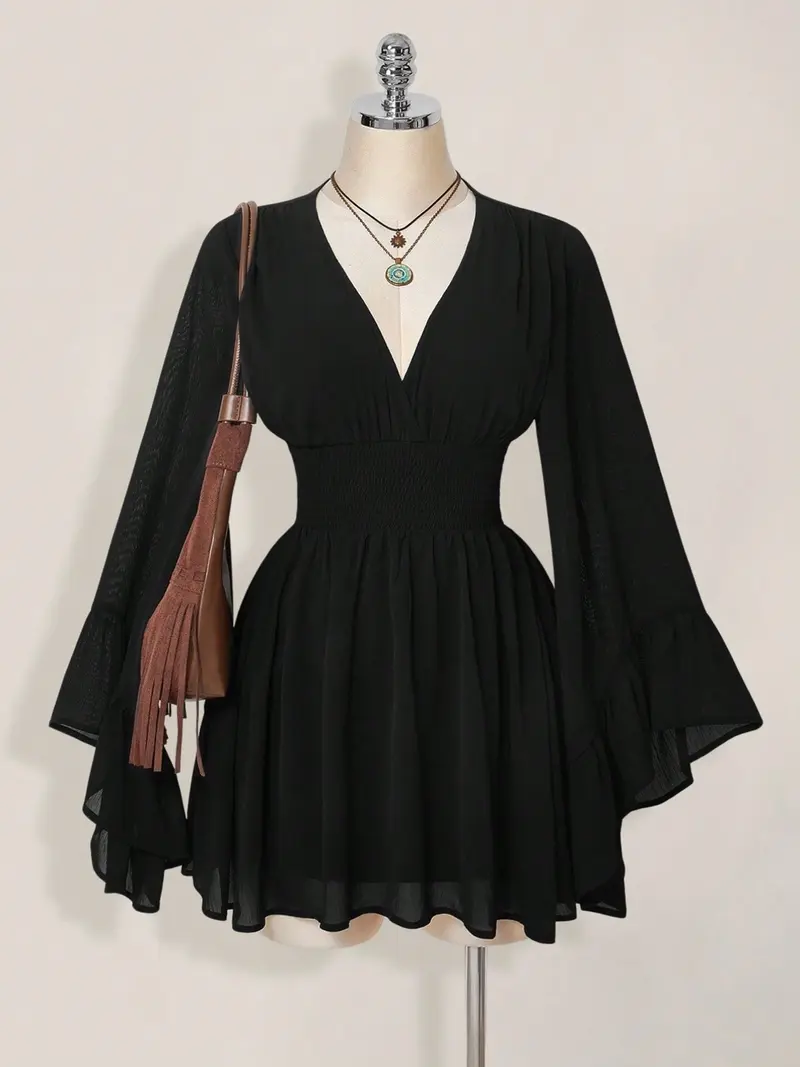 18 petite formal dresses Elegant Black Long-Sleeve Wrap Mini Dress for Women
