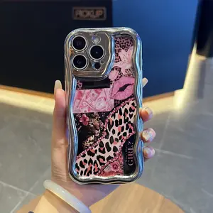 2D Patterns Leopard Print Painted Electroplated Cute Cartoon Bear Flat Cream Silver Wavy Edge Soft Shell Case for IP17/IP17PROMAX/Iphone16/Iphone16pro/Iphone16promax/Iphone15/XR/7p8p/P12promax/P13promax/P14PROMAX/P13/P14/P11/P12/P14 Women Anti-Fall XSMAX