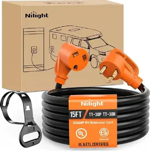Nilight 30 Amp 15FT RV Extension Cord 125V Heavy Duty 10 Gauge Pure Copper STW Wire UL ETL Listed 3 Prong TT-30P TT-30R 30F/30M Weatherproof Suit for Camper Caravan Trailer