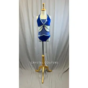 Metallic Royal Blue and Mint Strappy Leotard -Rhinestones