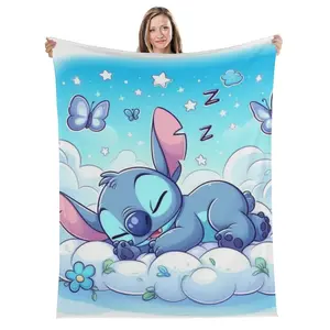 [SummerVibes] DISNEY CLASSIC Stitch Cartoon Blanket - Soft, Warm & Cozy, Multi-Use Gift Blanket for Sofa, Bed, Car, Travel & Camping