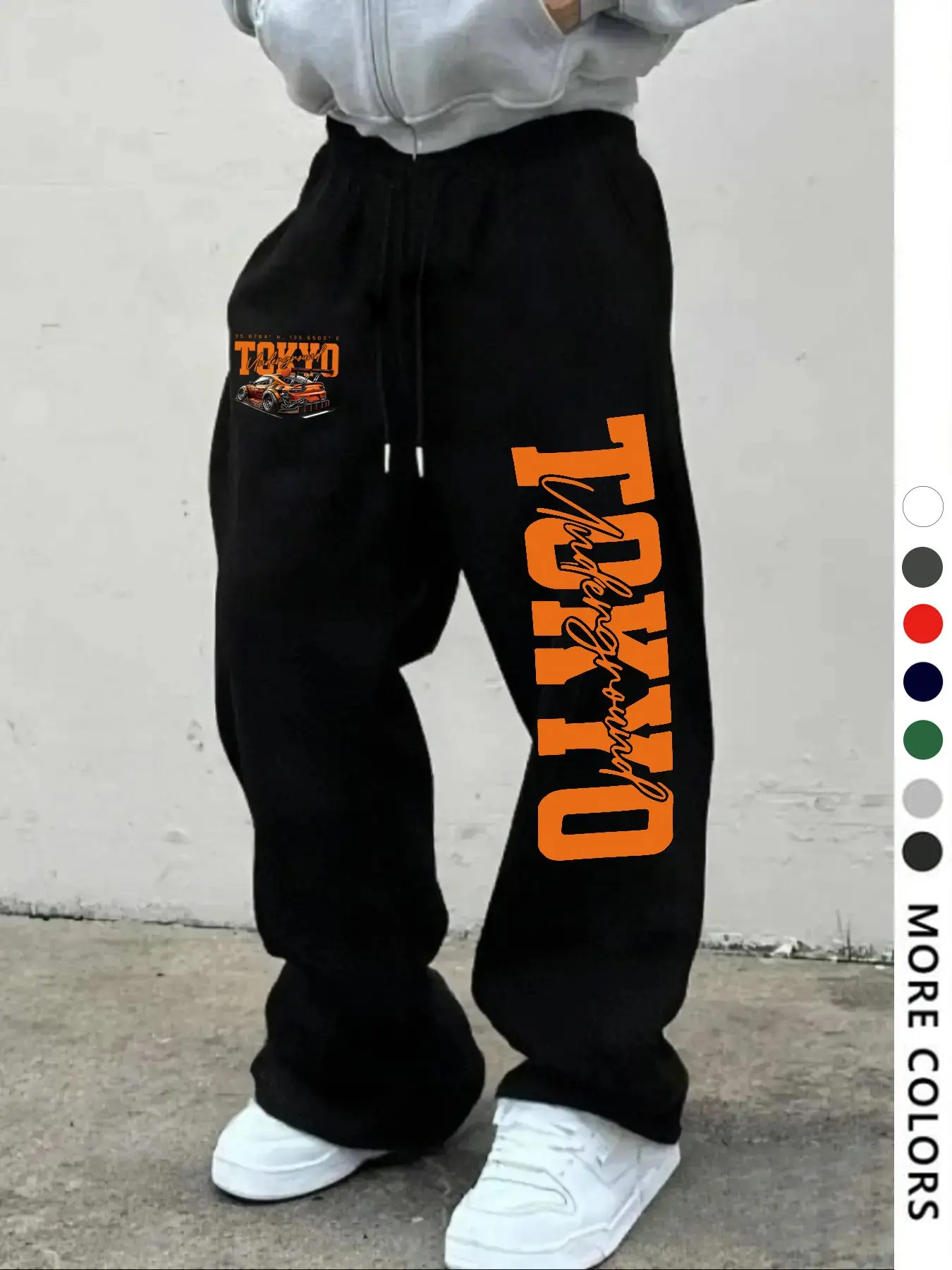 Men's Casual Sporty Long Pants, Printed Sweatpants, Tokyo Racing Print Drawstring Wide Leg Joggers, All-Season Loose-Fit Men's Clothing, Adjustable Drawstring Sweatpants, Drawstring Waist Sweatpants, Sports Casual Pants, Sports Bottoms