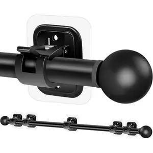Adjustable No-Drilling Curtain Rods Set, 66-128 in Length, 5/8 in Diameter Drapery Pole with Adhesive Curtain Rod Bracket, Renter-Friendly Soft Furnishings Accessories, Adjustable Curtain Rods