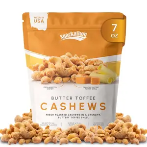 Snackathon Butter Toffee Cashews, Resealable Bag, Made in USA, All-Natural Fresh Roasted Nuts Coated in a Crunchy Buttery Toffee Shell, Gourmet Sweet & Salty Snack