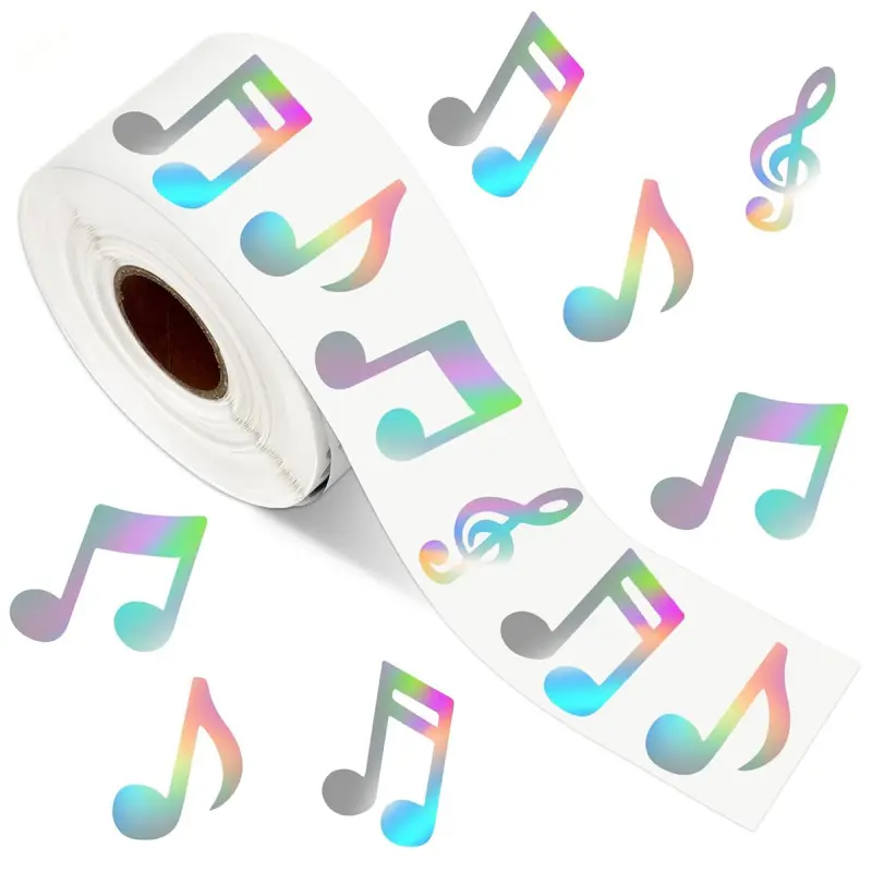 500 stickers/roll Music note stickers laser gold foil transparent paper stickers luminous note stickers staff line decoration for room