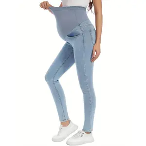 High-Waisted Women’s Maternity Slim Stretch Over-the-Belly Denim Skinny Jeans with Pockets