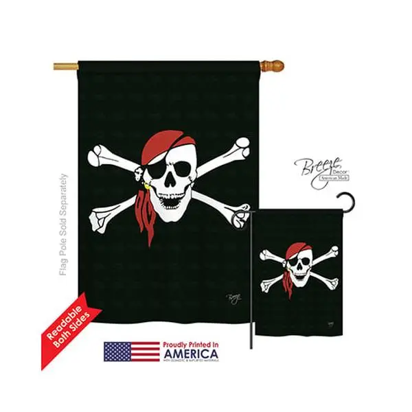 Breeze Decor 07042 Pirate Red Bandana 2-Sided Vertical Impression House Flag - 28 x 40 in.