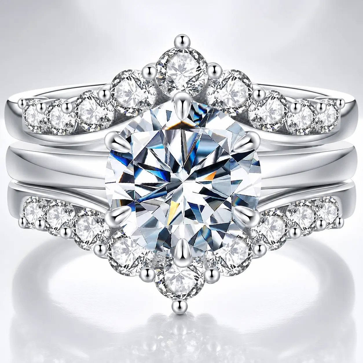 GRA Certified 3CT Round Cut Moissanite Bridal Ring Set for Women, D Color VVS1 6-Prong S925 Sterling Silver Engagement Wedding Ring queen ring
