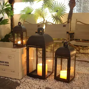 Lanterns Decorative & Indoor, Set of 3 Lanterns for Porch, 23" Large Candle Lantern, Bronze Frame with, Vintage Farmhouse,, Pathway,, Fall, Christmas