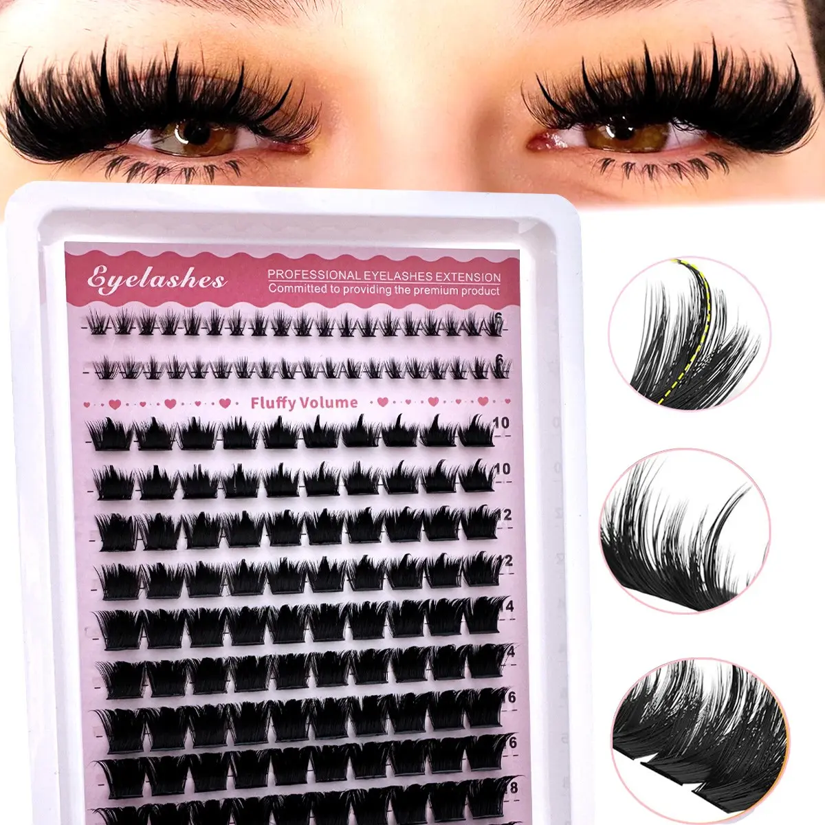 300D Cartoon Eyelash Clusters Hedgehog Type Lashes + Lower Lashes Natural Look, Fluffy Volume Eyelashes, Volume False Eyelashes, 138pcs DIY Eyelash Extensions 6-18mm Mixed Length Dense Cat Eye