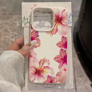 Flower Material Watercolor Hibiscus Lichee Pattern Case For iPhone 17 16e Cases iPhone 16 15 14 13 12 11 Pro Max Plus XS X Cover
