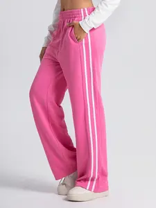 Women's Solid Color Side Stripe High Waist Elastic Waist Soft Comfy Sweatpants, Loose Casual Comfy Pocket Wide Leg Trousers for Spring & Fall, Women's All-match Bottoms for Daily Wear