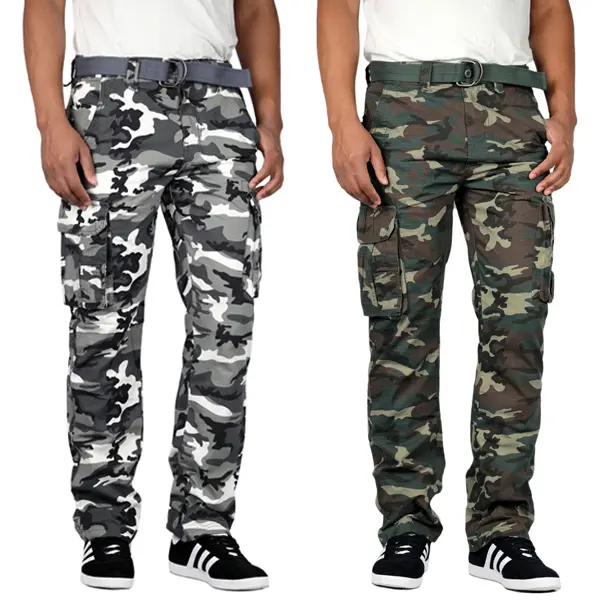 Men's Camo Cargo Pants Regular Fit Lightweight 100% Cotton