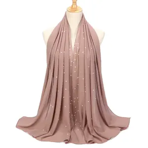 Wrinkles Chiffon Scarf Women Solid Color Bubble Shawl Long Thin Breathable Sunscreen Hijab With Shining Faux Diamond