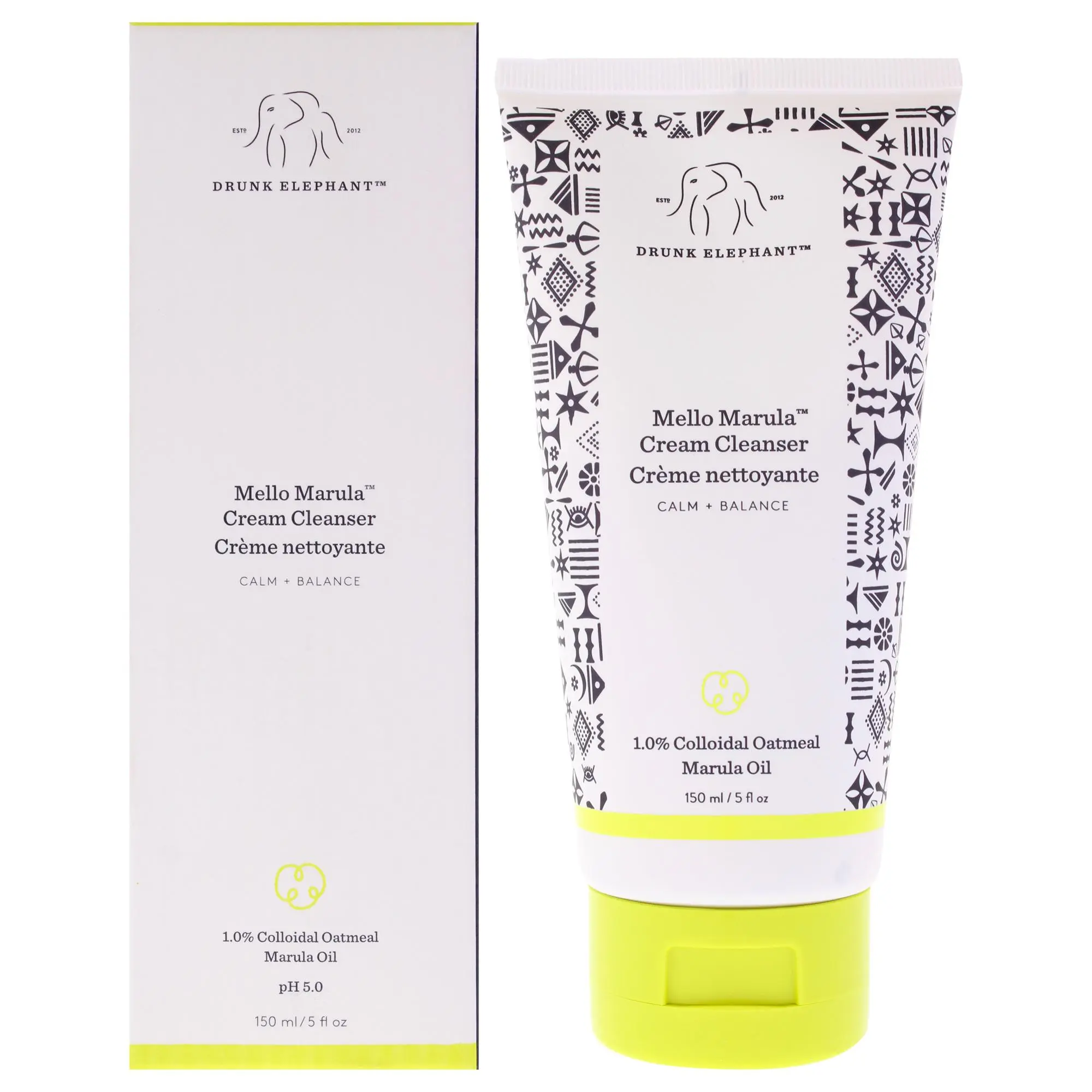 Drunk Elephant Mello Marula Cream Facial Cleanser - Gentle Daily Cleanser for Adults, All Genders, Soothing Unisex Formula with Marula Oil, 5 oz (3.0 to 5.9 fl. oz., 150ml)