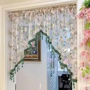 Luxury Floral Lace Door Curtain (No Drilling Required) | Aesthetic country-style room décor featuring elegant cascading crystals  Suitable for bedrooms, kitchens, hallways and room dividers  An excellent gift