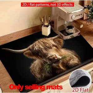 Scottish Highland Cattle Stove Protective Pad - Heat resistant and Non slip Rubber Back, Black Brown Cattle Printed Kitchen countertop cover, Durable countertop pad, Used for drying stoves, dishes, ovens, countertop absorbent pads