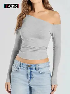 Long Sleeve Off Shoulder Bodycon Casual T-Shirt