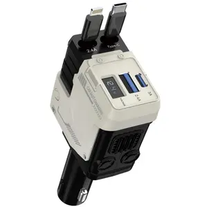 Retractable Car Charger, 4 in 1 Retractable Phone Charger with 66W Fast Charging, 2 Retractable Cables and 2 USB-C USB-A Port Compatible with iPhone 17/16/15/14/13/12/11,Samsung, Galaxy,Pixel