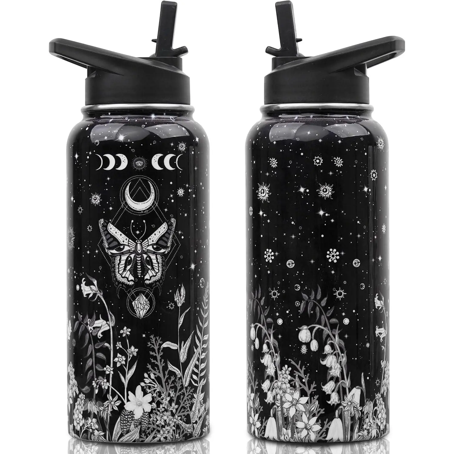 32 oz Gothic Double-Layer Insulated Stainless Steel Vacuum-Sealed Water Bottle (Insulated Water Cup, Flask) - Portable Leak-Free Tumbler with Handle, Straw & Lid, Ideal Gift for Mom, Sister, Women for Beverages