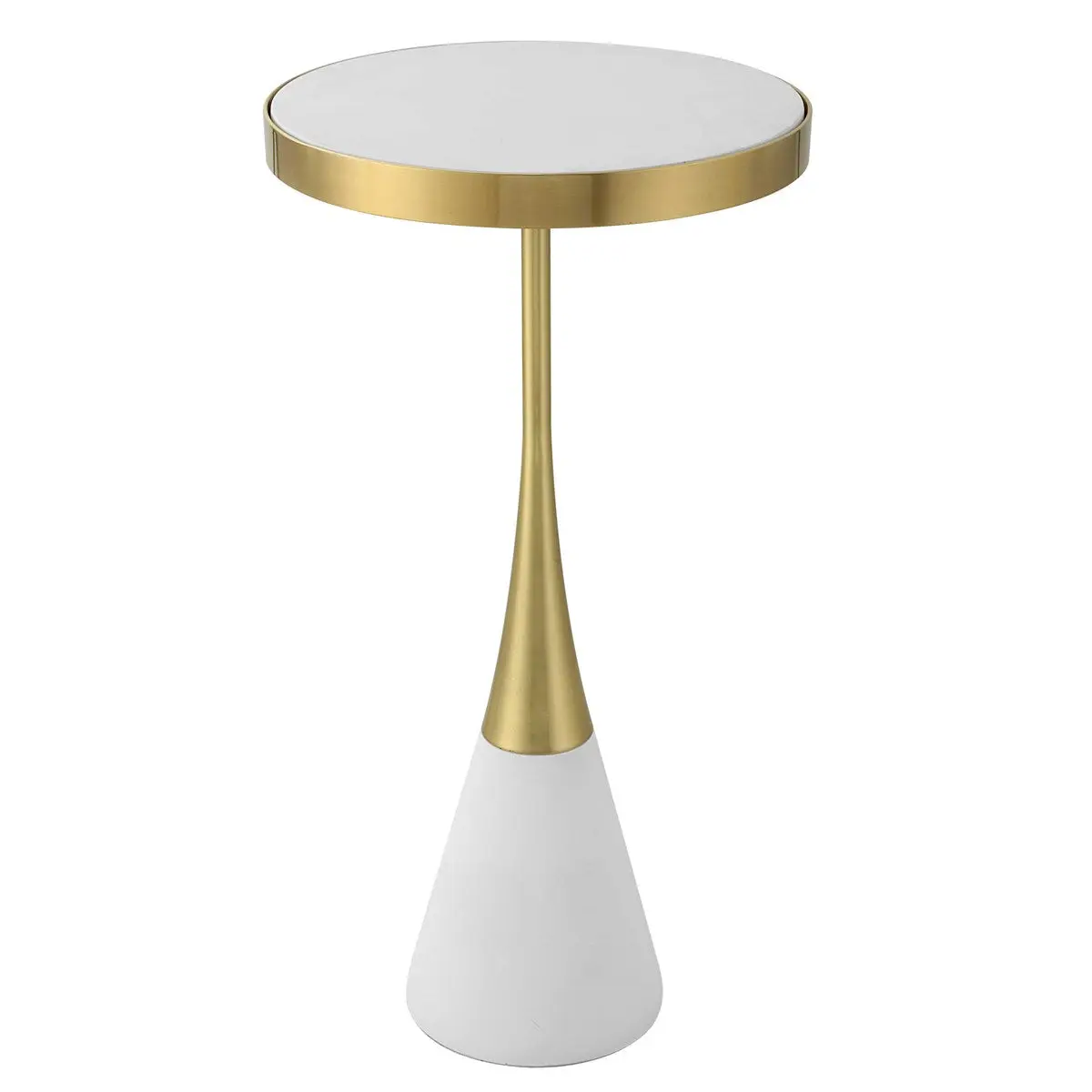Apex Accent Table with Solid Concrete Base and Brushed Brass Accents - Furniture-Indoor Furniture-Tables & Desks