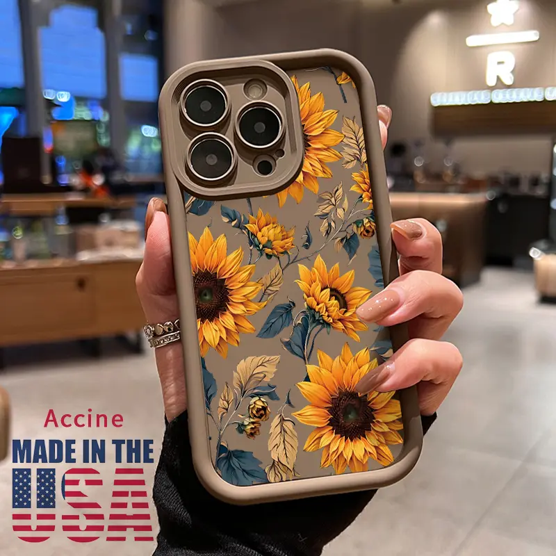 Vintage Sunflower TPU Bumper Phone Case for iPhone 16/15/14 Pro Max/13/12/11/XR/XS Plus E, Soft Protective Casing with Camera Lens Protection, Shockproof Rugged Durable Mobile Phone Accessories for Girls
