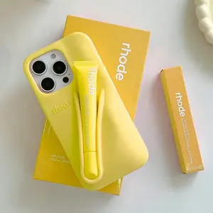 Rhode Style Lip Gloss Holder Case for iPhone 11 12 13 14 15 16 17 Pro Max, Soft Silicone Shockproof Anti Scratch Protective Cover with Built in Lip Balm Slot, Cute Aesthetic Trendy Case