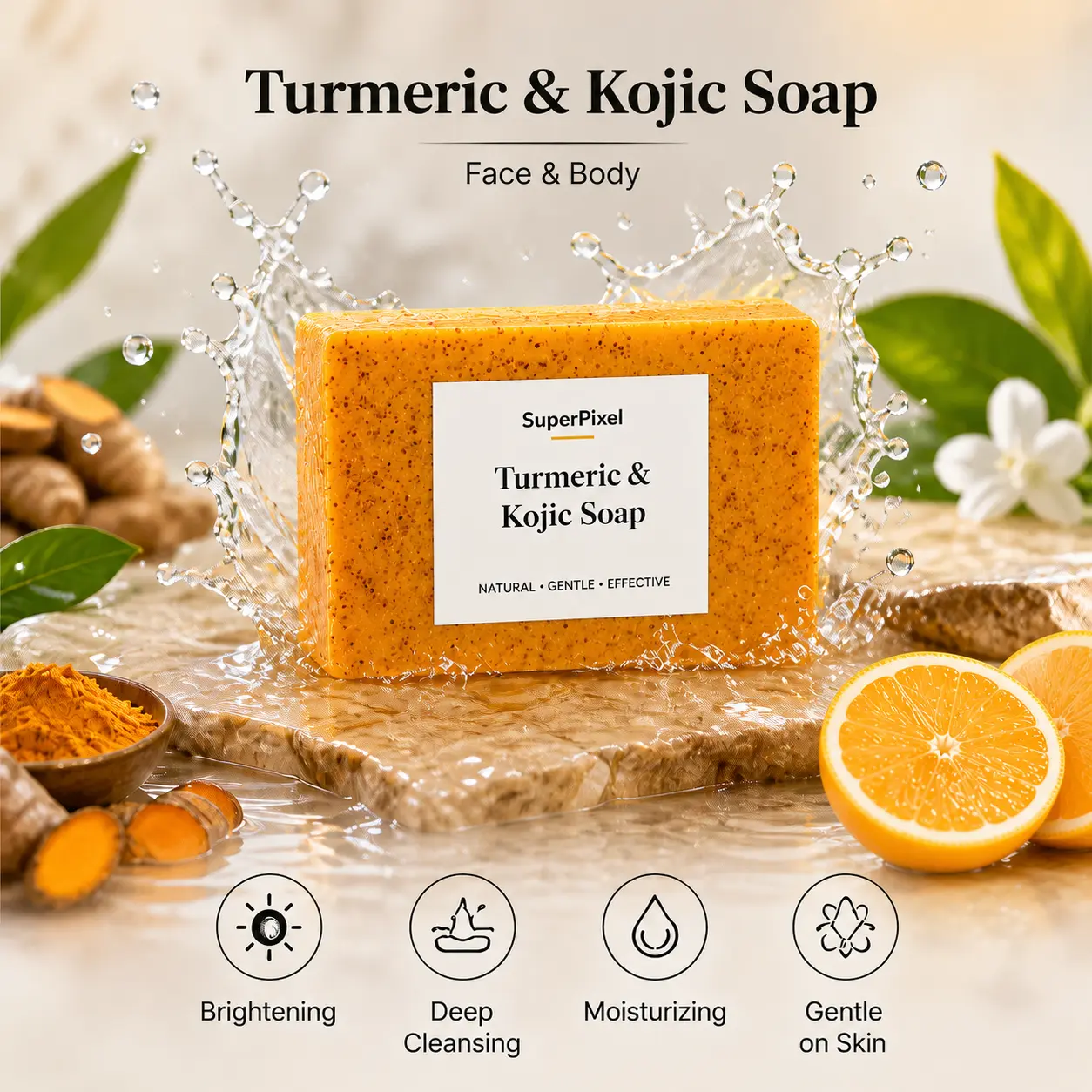3PCS Lemon Turmeric Kojic Acid Bar Soap, Body Wash Dark Spot Reducer Soap Bar Cleansing Bar Cleanser for women men