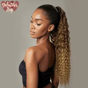 [Clearance Sale] Frodio Ponypop 3 Tone Ombre Curly Water Wave Ponytail Hairstyle 100% Human Hair Extension Sleek And Full Ponytail Wig Drawstring Ponytail - Gloria