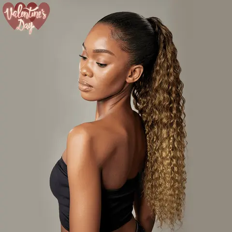 [Clearance Sale] Frodio Ponypop 3 Tone Ombre Curly Water Wave Ponytail Hairstyle 100% Human Hair Extension Sleek And Full Ponytail Wig Drawstring Ponytail - Gloria #summervibes