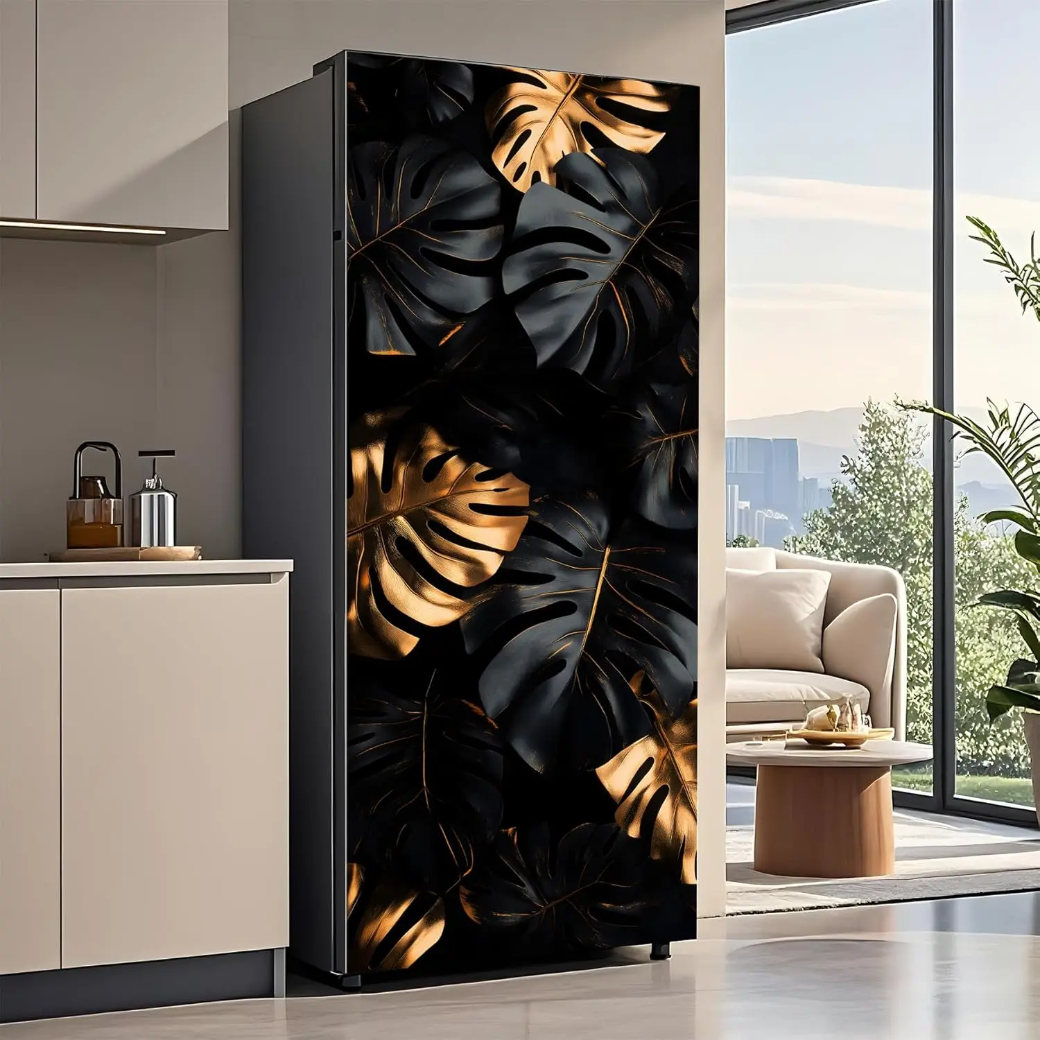 Self-Adhesive Refrigerator Wrap Set - Removable Vinyl Fridge Stickers, Peel & Stick Door Mural Decor for Kitchen, Bar, Office 32.3x78.7