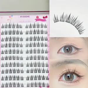 MIXIAOHE No Glue Eyelash 120 Clusters with Built-in Glue Strip, Easy DIY Sunflower Design for Beginners, C Curl Fake Lash Extensions, Fluffy False Eyelashes