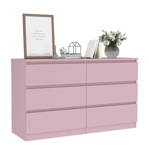 Spaco Pink Dresser for Bedroom, 6 Drawer Dresser,Chest of Drawers & Dresser,Wood Dresser,Dresser Bedroom Furniture,TV Stand Dresser for Living Room, Hallway, Closet
