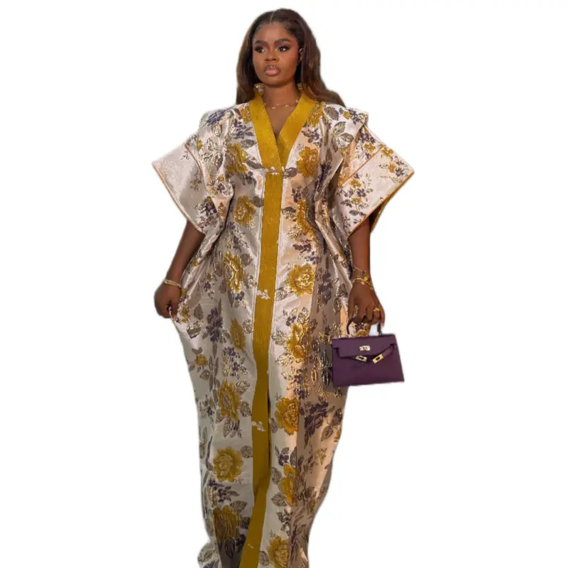 Boubou Dress Luxury African Dress with Elegant Floral Print Asymmetric Design for Special Occasions Handmade Pure Silk Rich Brocade Fine Cotton. Bubu . African dress
