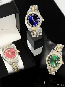 Hiphop Quartz Watch Luxury Shiny Wristwatch for Men and Women, Daily Wear Gift Accessory, Elegant and Stylish Timepiece