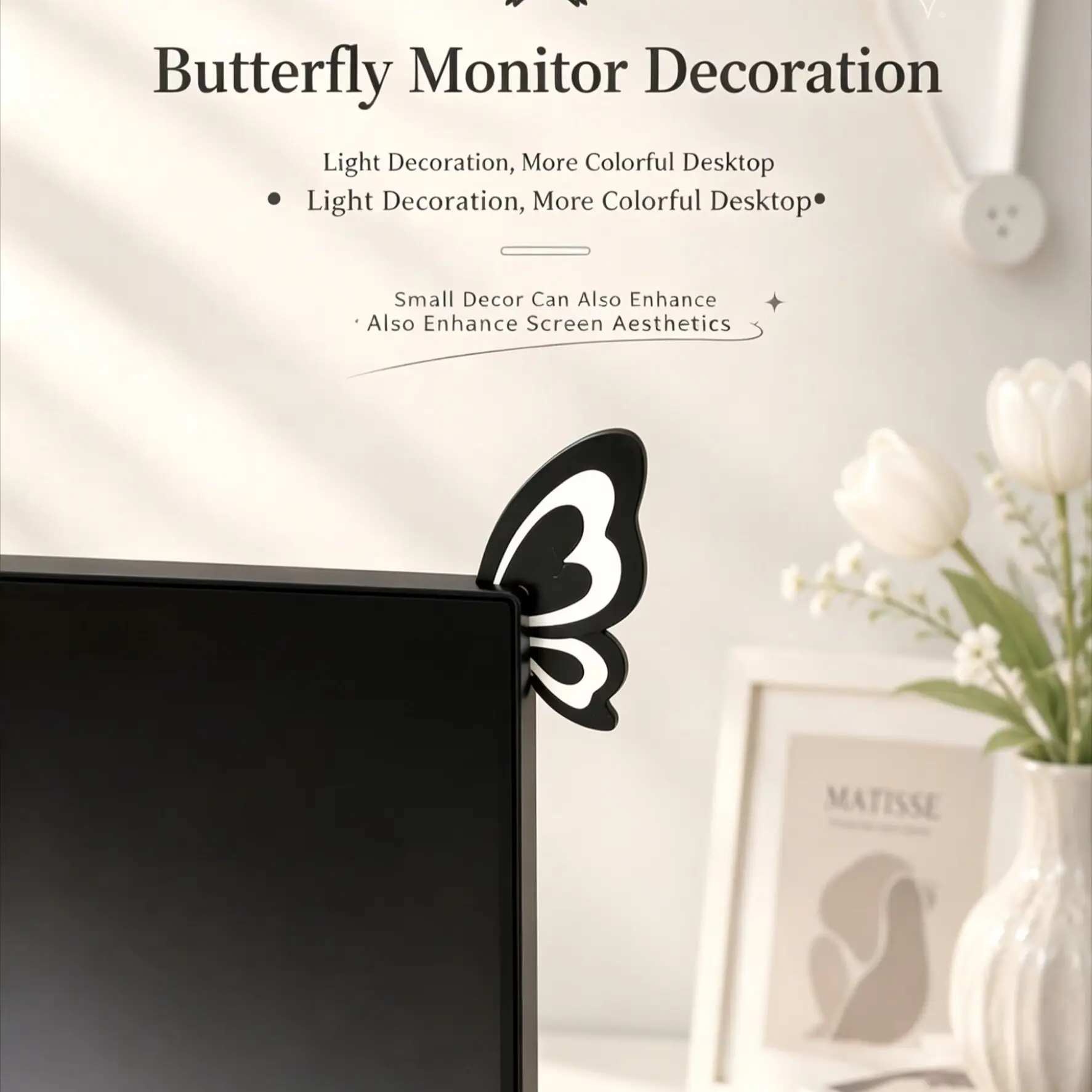 1pair Butterfly Wings Monitor Decor, 3D Stereo Screen Decoration for Computer, Laptop & Car Control Display, Fairycore Aesthetic Gaming Setup, Cute Universal Screen Ornament, Screen Aesthetics