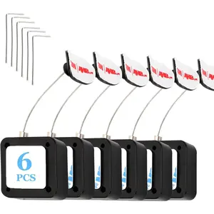 6.5 Ft Retractable Remote Control Safety Lock Tether, Remote Control Leash with Adjustable Lock Strap for TV Remotes,  Controllers, and Tablets -  for Showrooms (Pack of 6)