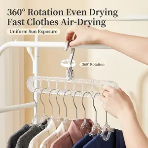 3 Pack Heavy-Duty Foldable Plastic Hangers with 9 Holes - Adjustable Hooks Hanger, Anti-Slip, Space-Saving Hanging Closet Organizer for Wardrobe Storage Organization, Apartment Accessories Organizer Storage-YY1
