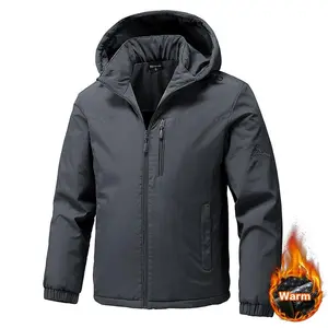 Men's winter windproof jacket with graphene lining and hood, thick coat, full zipper front closure, loose fit suitable for skiing, snowboarding, and activities