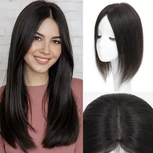 Hair Toppers for Women Real Human Jet Black Hairpieces for Thinning Hair 2.7x4inch Large Base 360°3D Toppers for Women 10/12inch Clip in Extensions Add Volume
